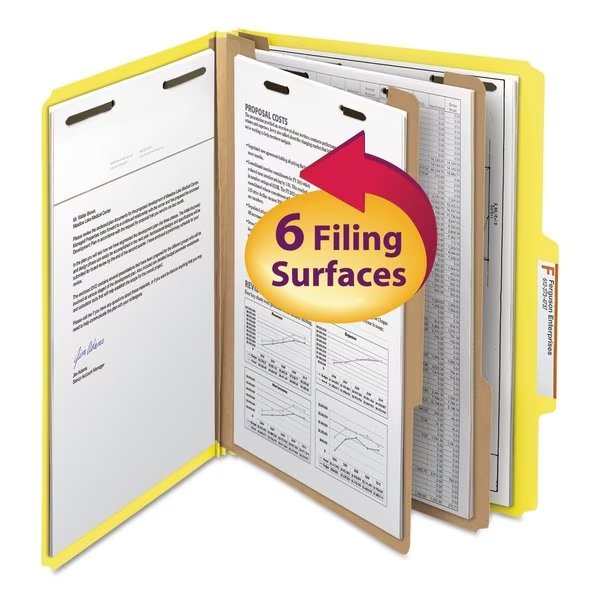 Pressboard Folder, 6 Section, Yellow, PK10, SMEAD, Mfr# 14004